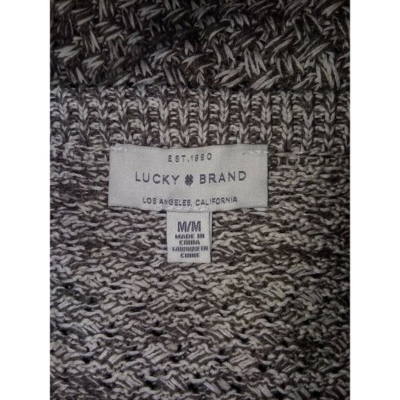 LUCKY BRAND Sweater Women's Size M Brown Ivory Fringe Hem Woven Chunky Knit Top - Picture 4 of 4
